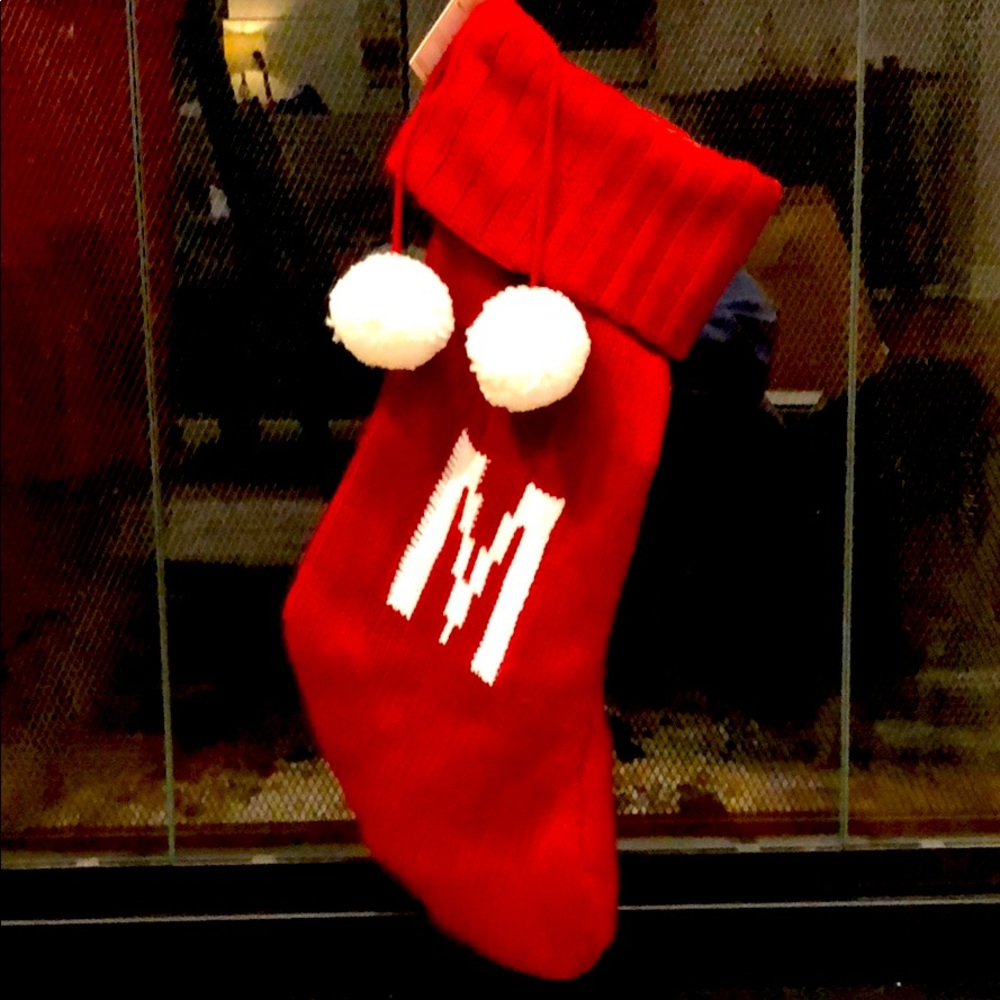 NWT “M” Red Cable Knit Monogram Stocking